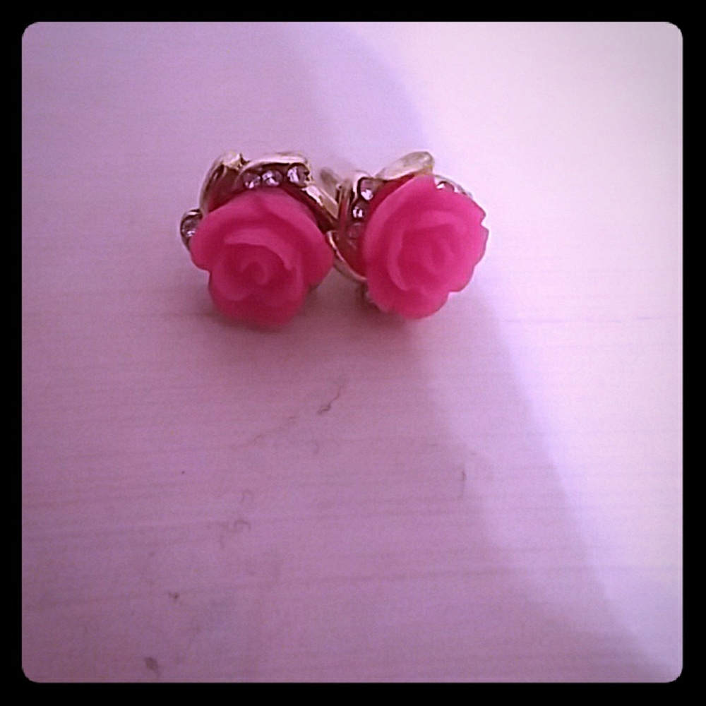 Gold/Pink Rose Earrings